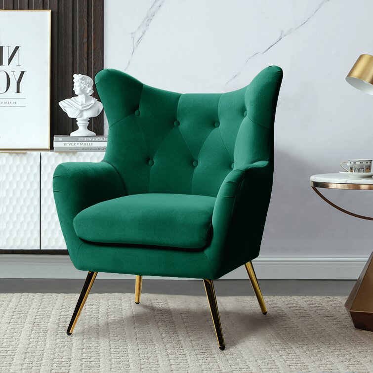 Dowdle Wide Tufted Velvet Wingback Chair-Wooden Crest