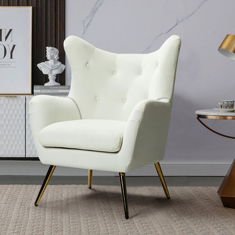 Dowdle Wide Tufted Velvet Wingback Chair-Wooden Crest
