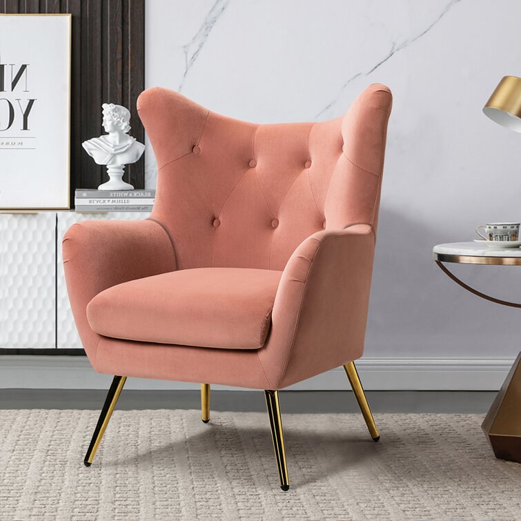 Dowdle Wide Tufted Velvet Wingback Chair-Wooden Crest