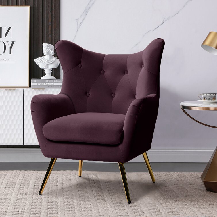 Dowdle Wide Tufted Velvet Wingback Chair-Wooden Crest