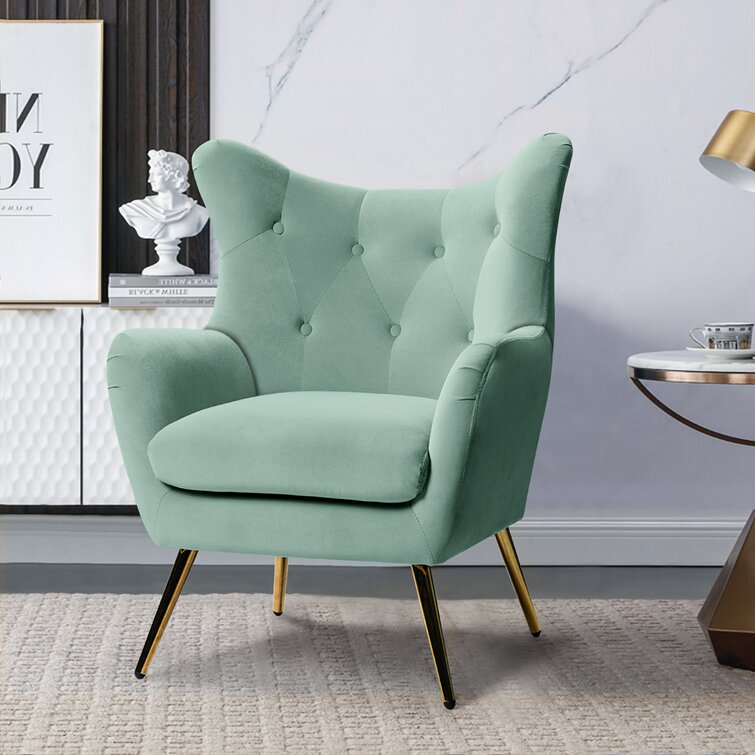 Dowdle Wide Tufted Velvet Wingback Chair-Wooden Crest