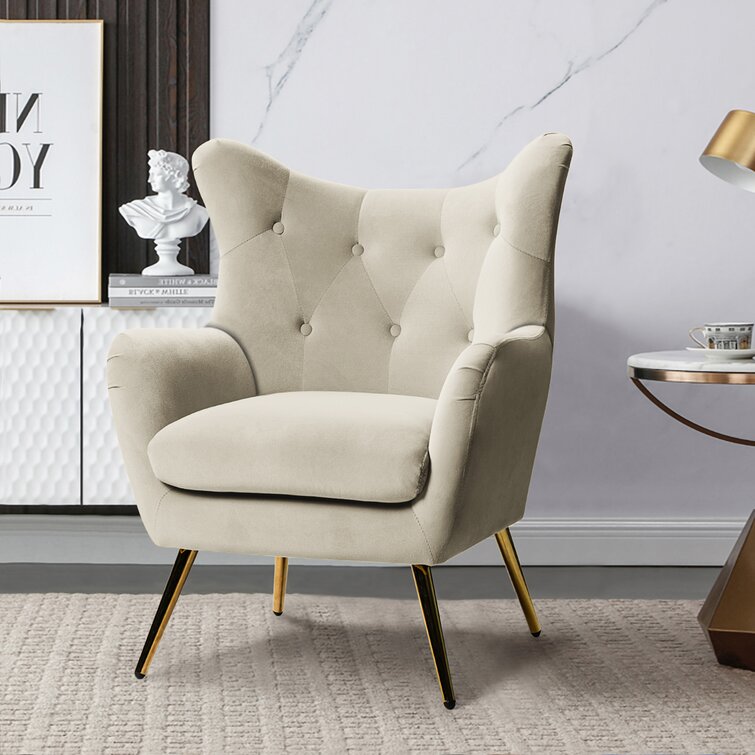 Dowdle Wide Tufted Velvet Wingback Chair-Wooden Crest