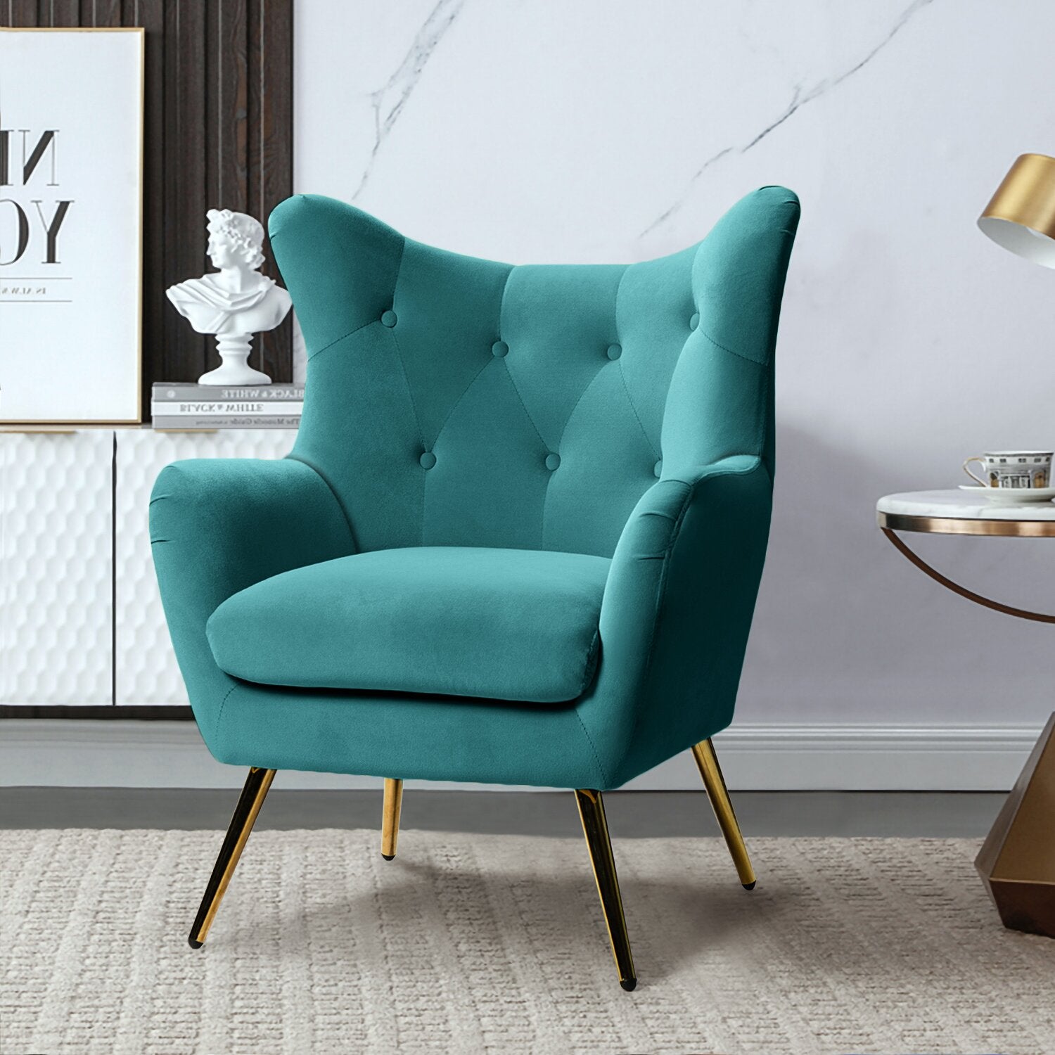 Dowdle Wide Tufted Velvet Wingback Chair-Wooden Crest