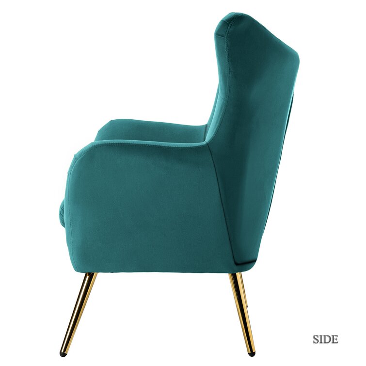 Dowdle Wide Tufted Velvet Wingback Chair-Wooden Crest