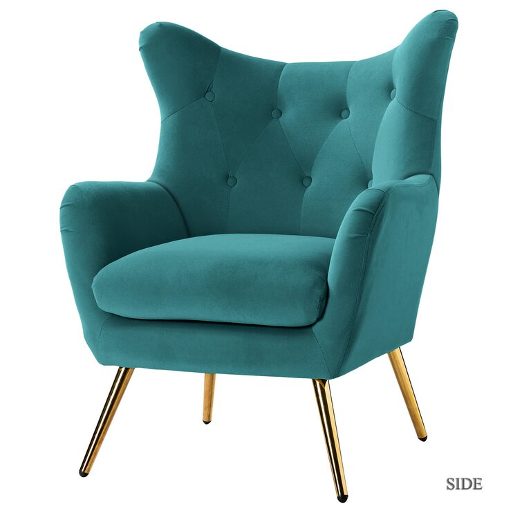 Dowdle Wide Tufted Velvet Wingback Chair-Wooden Crest