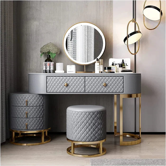 Vanity Dressing Table With Mirror For Bedroom-Wooden Crest