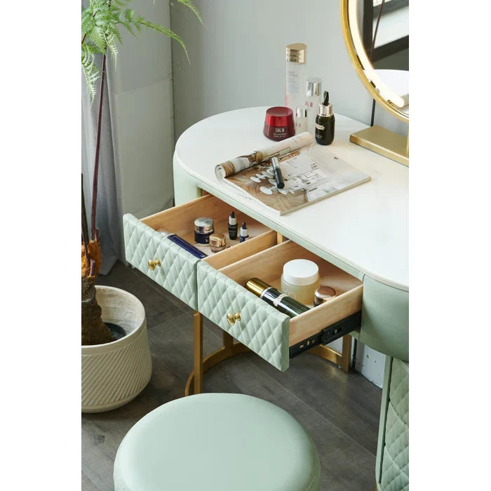 Vanity Dressing Table With Mirror For Bedroom-Wooden Crest
