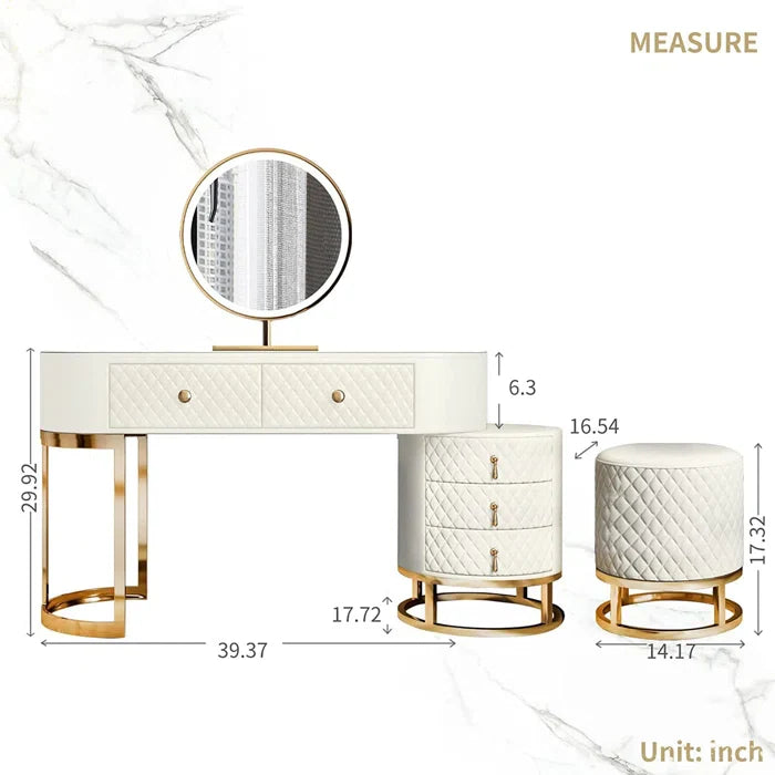 Vanity Dressing Table With Mirror For Bedroom-Wooden Crest