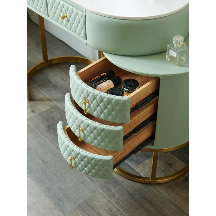Vanity Dressing Table With Mirror For Bedroom-Wooden Crest