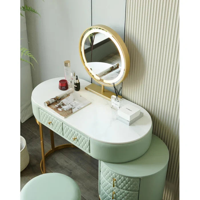 Vanity Dressing Table With Mirror For Bedroom-Wooden Crest