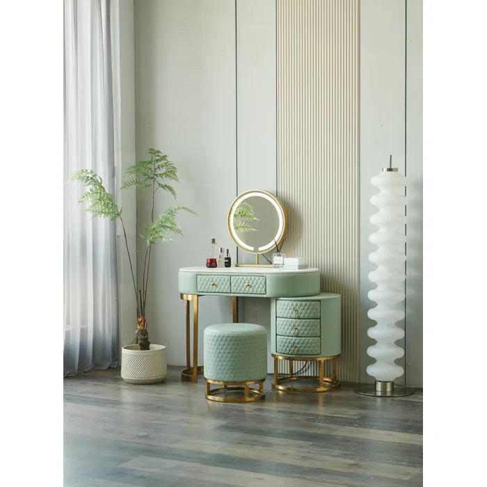 Vanity Dressing Table With Mirror For Bedroom-Wooden Crest