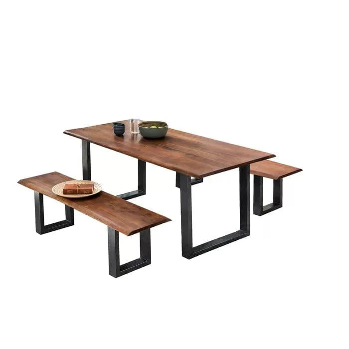 Ryegate Dining Table Set for 4 (1 Table, 2 Benches)-Wooden Crest