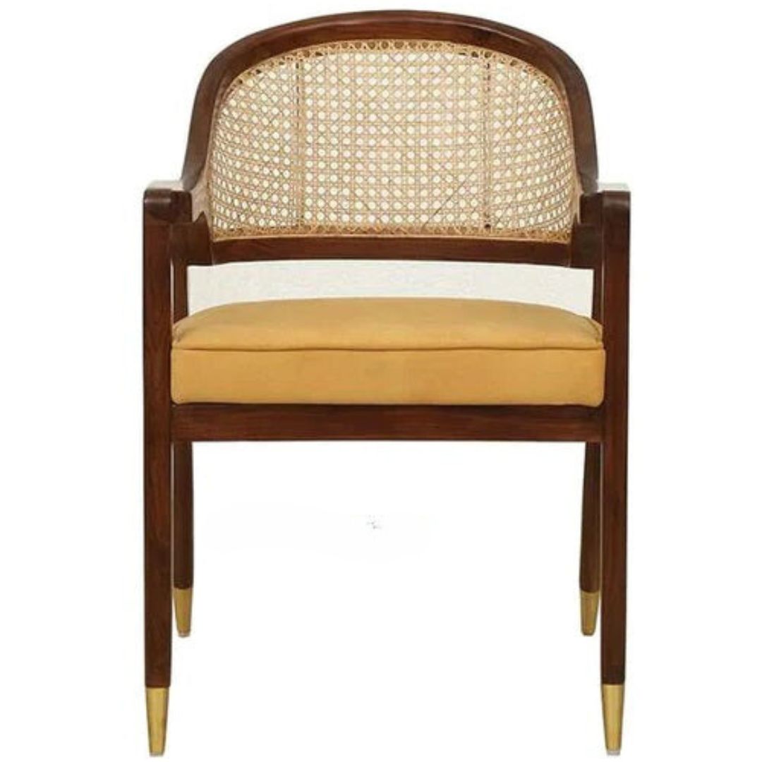 Teak Wood Arm Chair with Walnut Finish-Wooden Crest