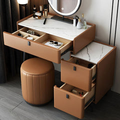 Contemporary Vanity Dressing Table Set Stone with Mirror-Wooden Crest