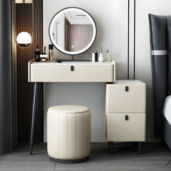 Contemporary Vanity Dressing Table Set Stone with Mirror-Wooden Crest