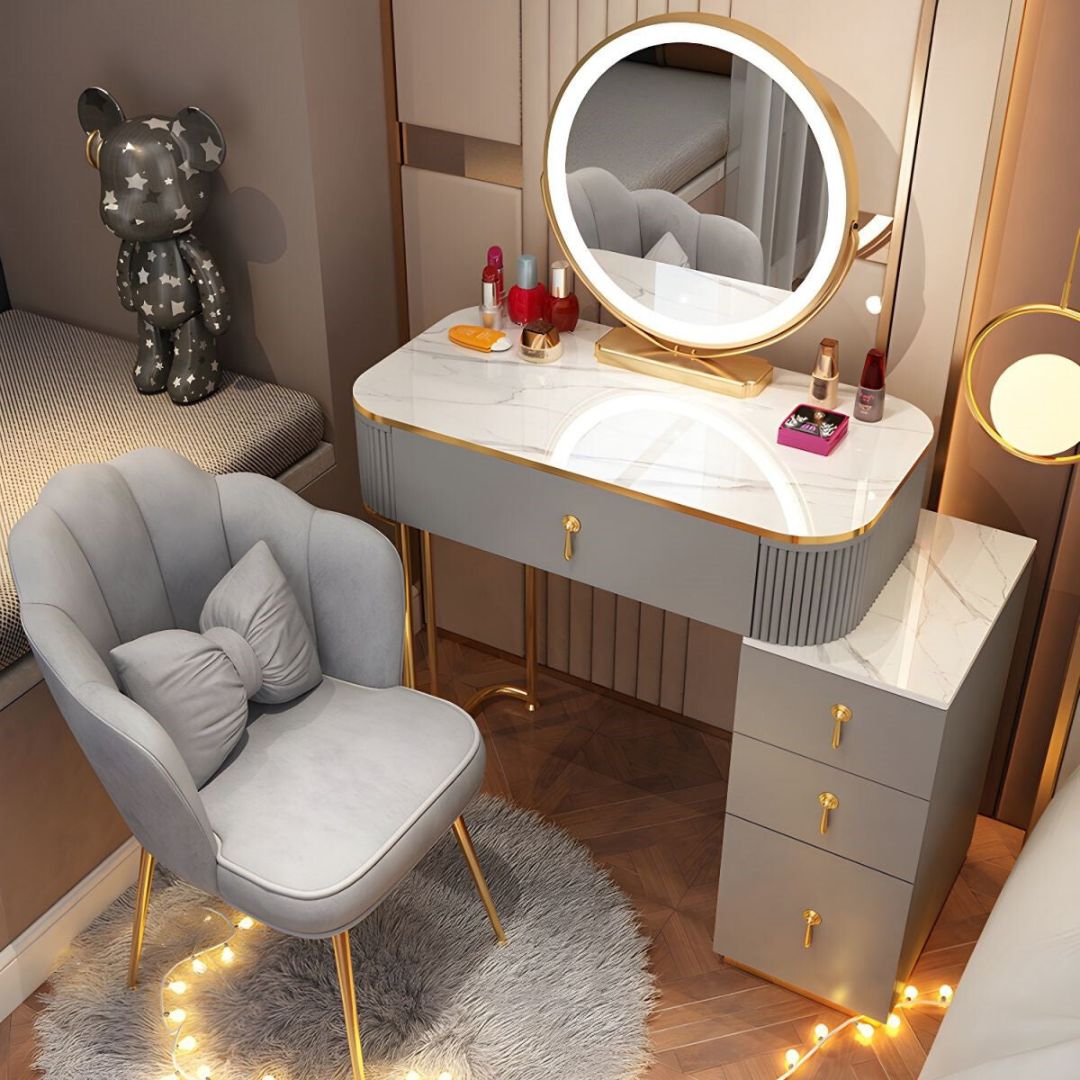 Modern Glam Vanity Dressing Table with Drawer-Wooden Crest