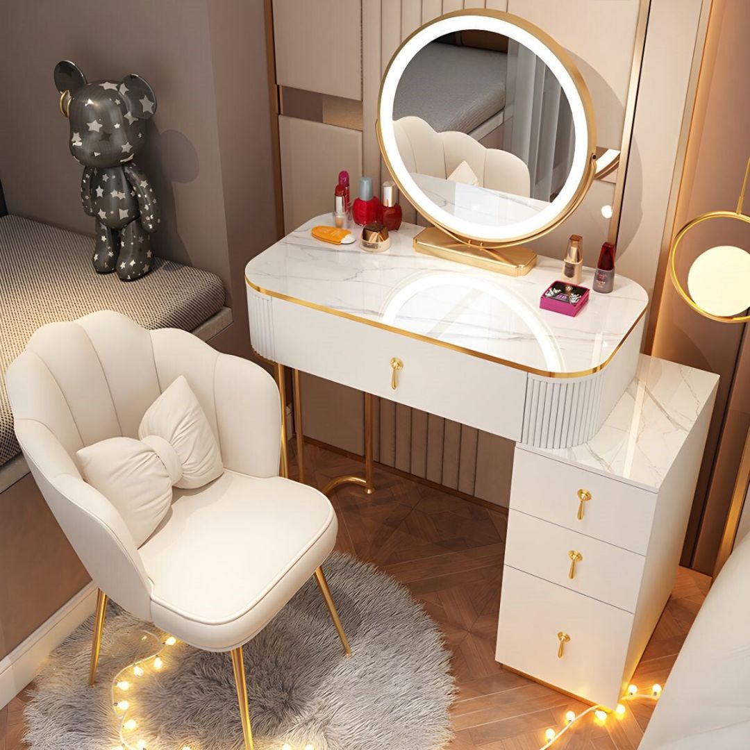 Modern Glam Vanity Dressing Table with Drawer-Wooden Crest