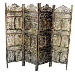 Palace Four-Panel Room Divider with Botanical Crown Design-Wooden Crest