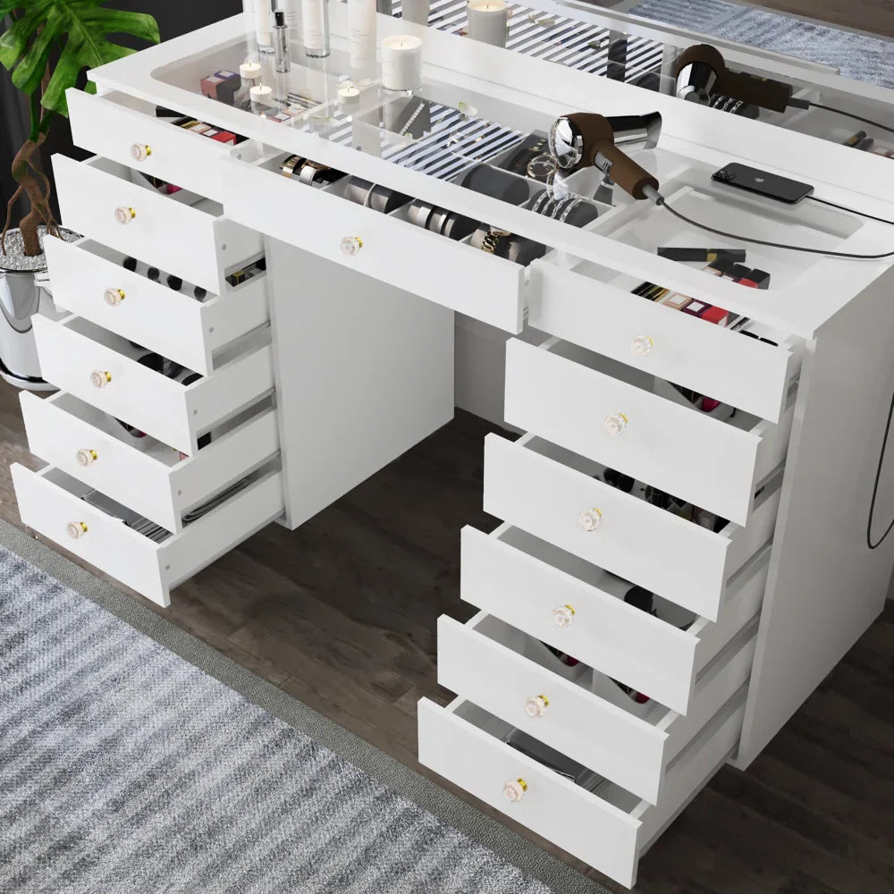 Looks Vanity Dressing Table with Mirror & Lights-Wooden Crest