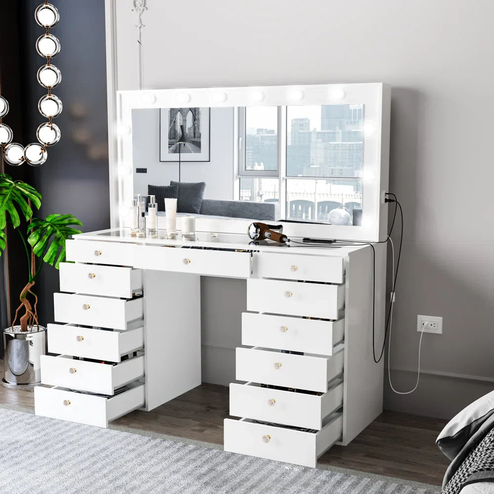 Looks Vanity Dressing Table with Mirror & Lights-Wooden Crest