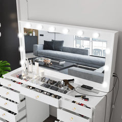 Looks Vanity Dressing Table with Mirror & Lights-Wooden Crest