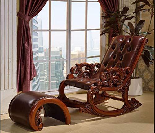 Hand-Carved Teak Wood Rocking Chair-Wooden Crest