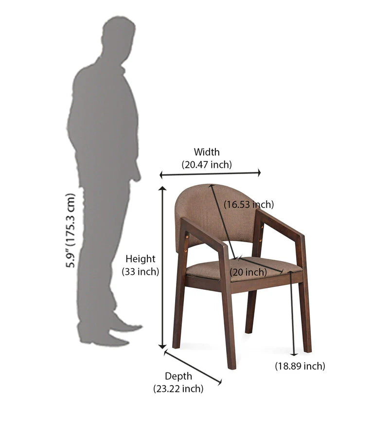 Solid Wood Arm Dining Chair in Brown-Wooden Crest