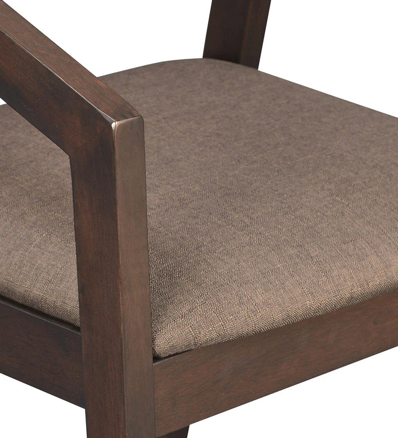 Solid Wood Arm Dining Chair in Brown-Wooden Crest