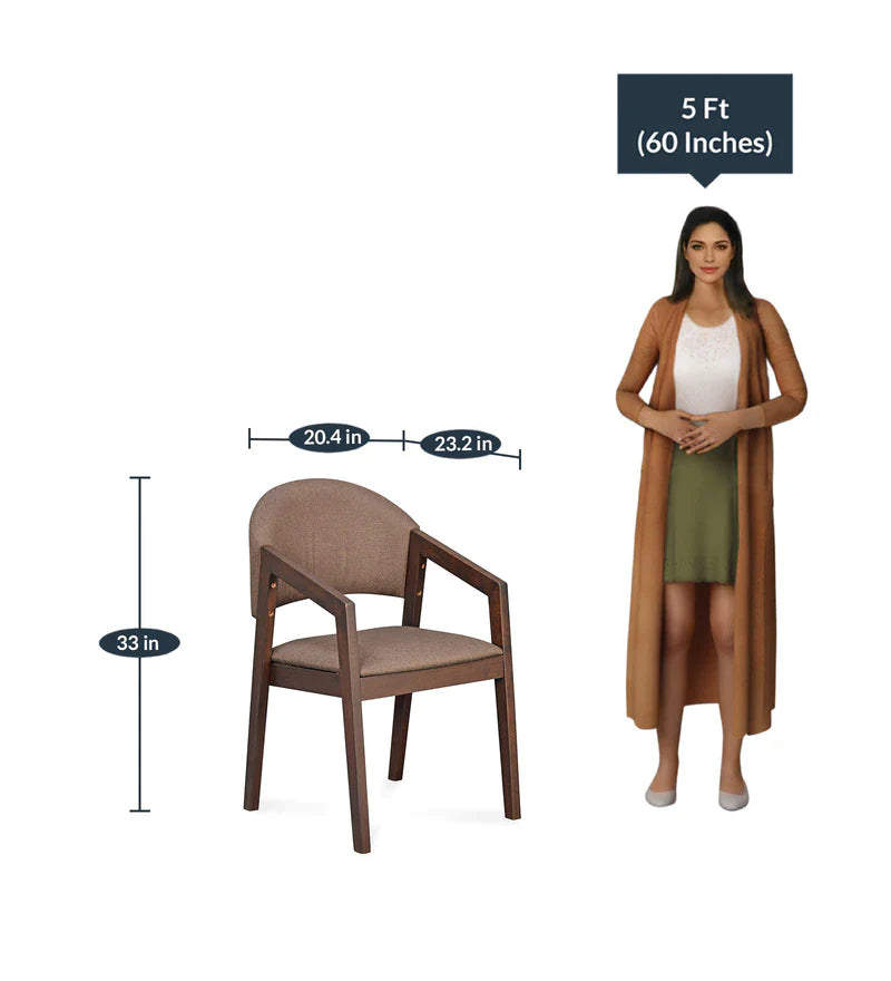 Solid Wood Arm Dining Chair in Brown-Wooden Crest