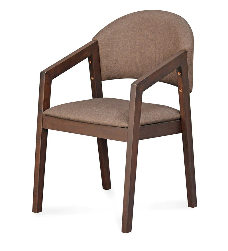 Solid Wood Arm Dining Chair in Brown-Wooden Crest