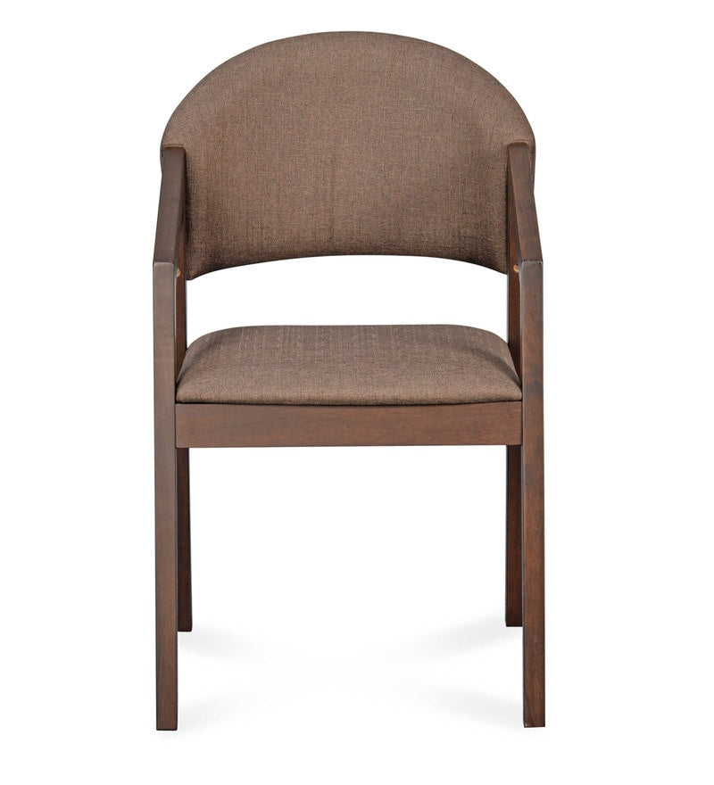 Solid Wood Arm Dining Chair in Brown-Wooden Crest