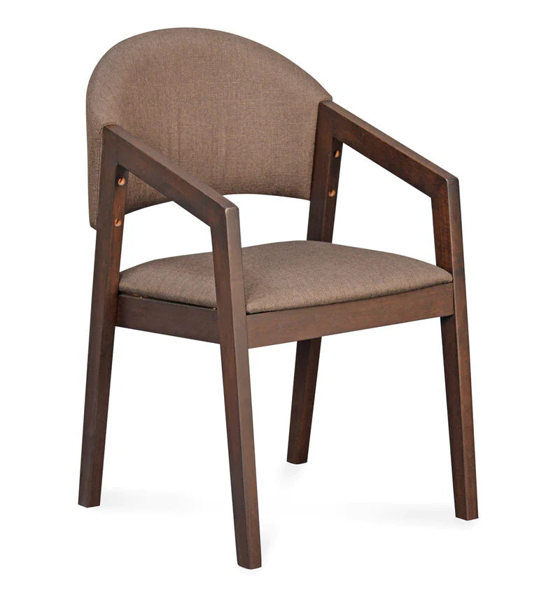Solid Wood Arm Dining Chair in Brown-Wooden Crest