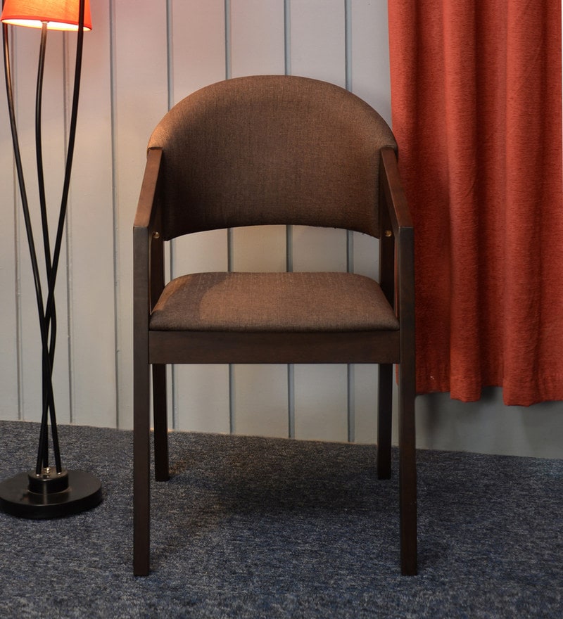 Solid Wood Arm Dining Chair in Brown-Wooden Crest