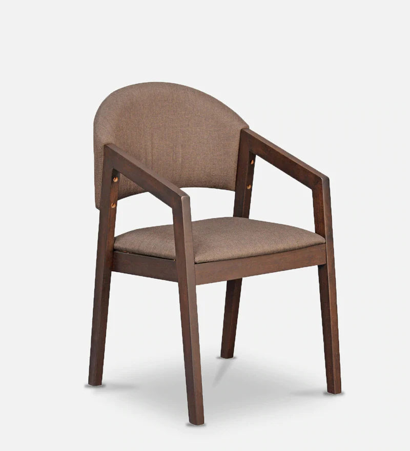 Solid Wood Arm Dining Chair in Brown-Wooden Crest
