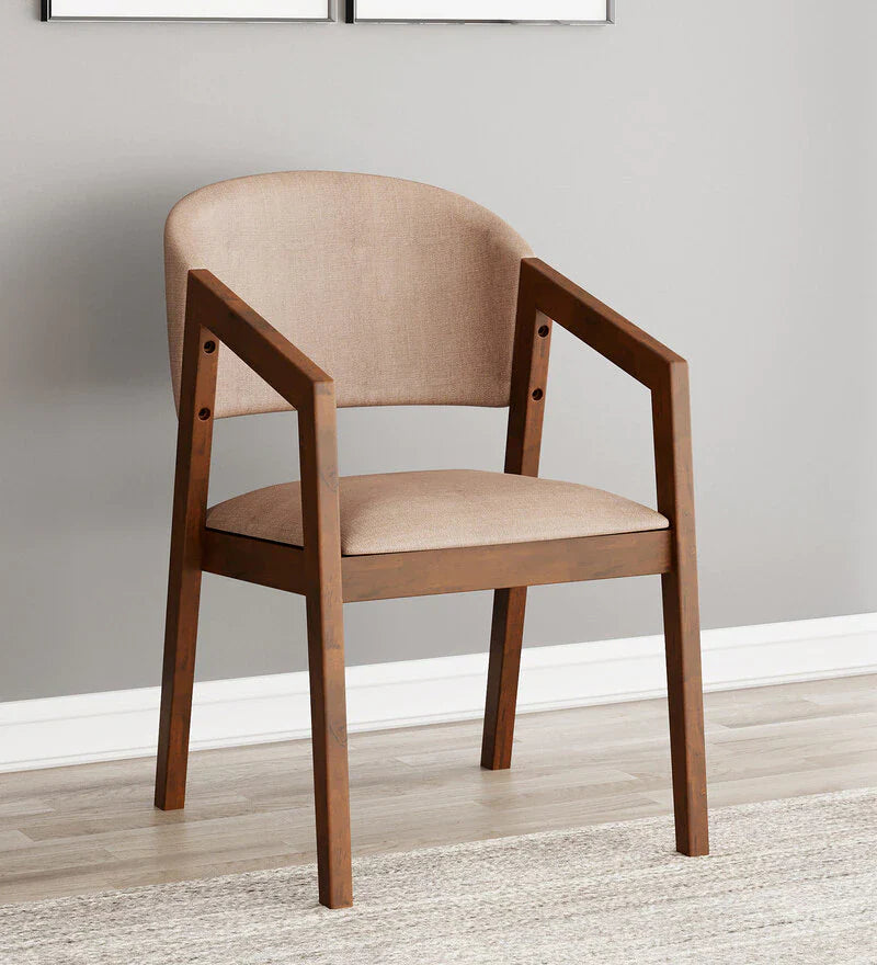 Solid Wood Arm Dining Chair in Brown-Wooden Crest