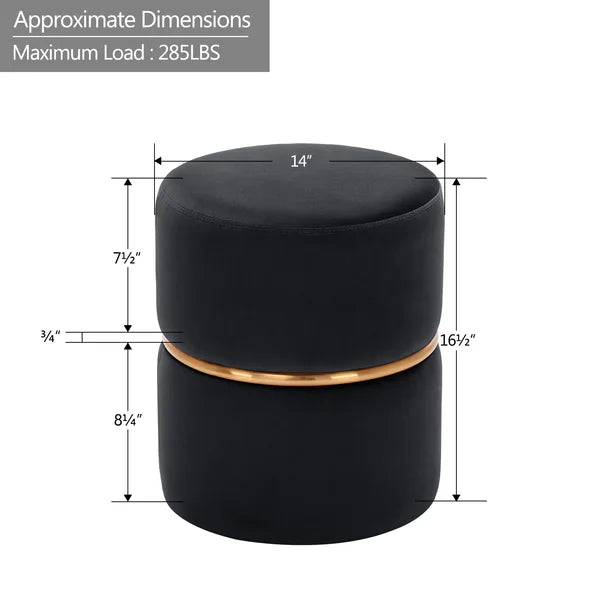 Celynn Wide Velvet Round Ottoman-Wooden Crest