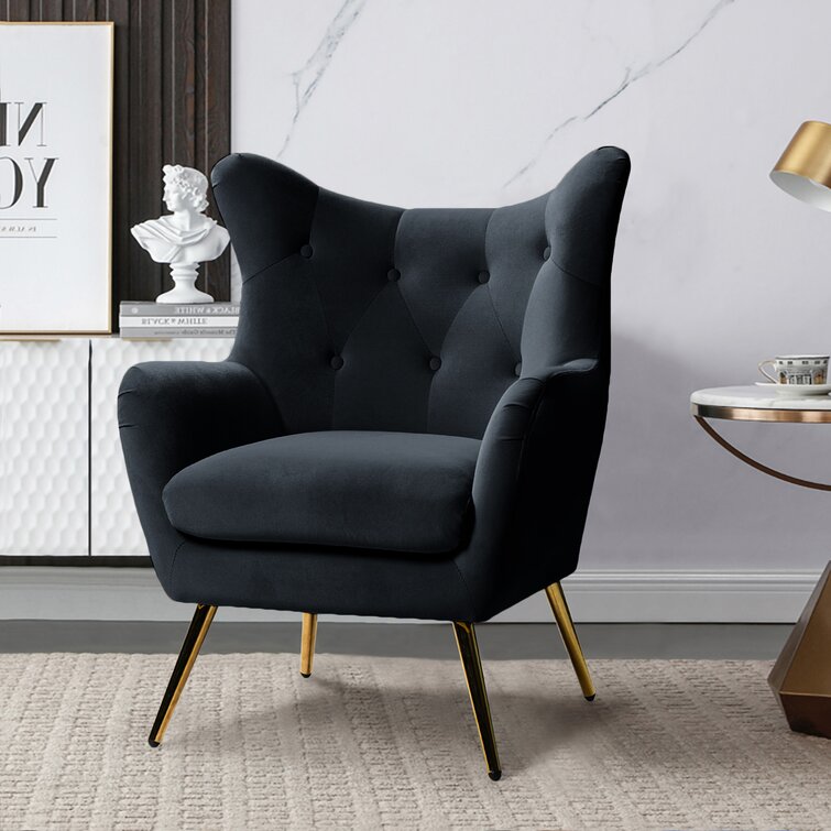 Dowdle Wide Tufted Velvet Wingback Chair-Wooden Crest