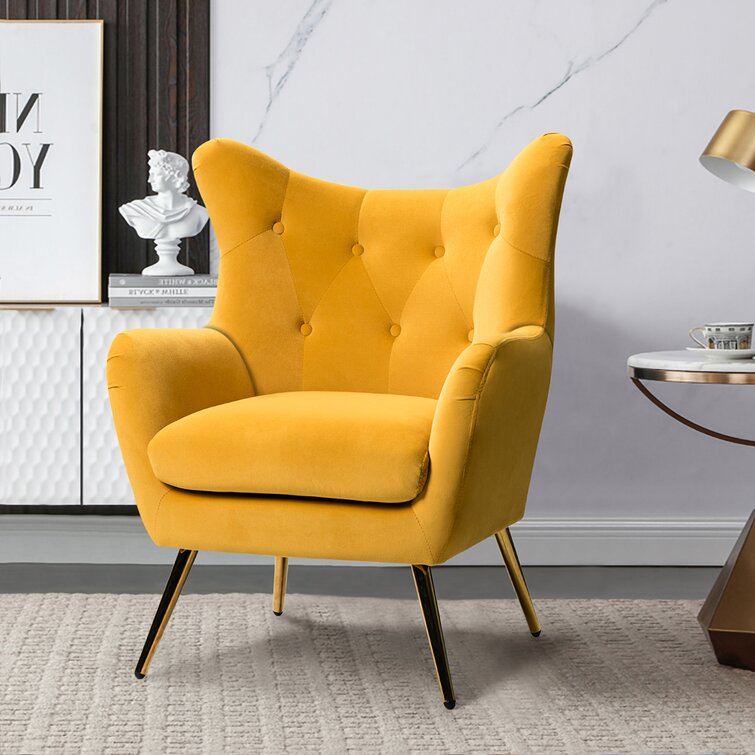 Dowdle Wide Tufted Velvet Wingback Chair-Wooden Crest
