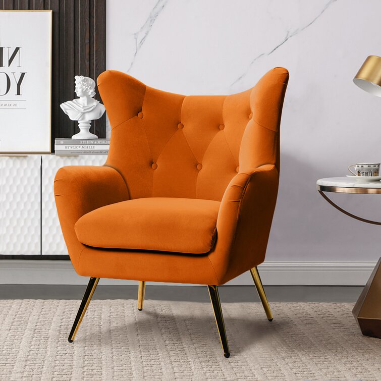 Dowdle Wide Tufted Velvet Wingback Chair-Wooden Crest