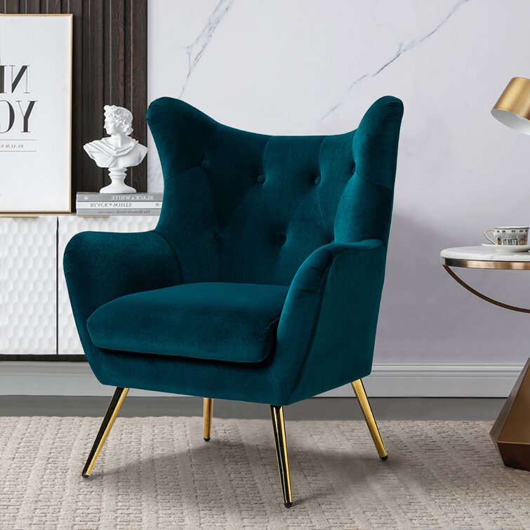 Dowdle Wide Tufted Velvet Wingback Chair-Wooden Crest
